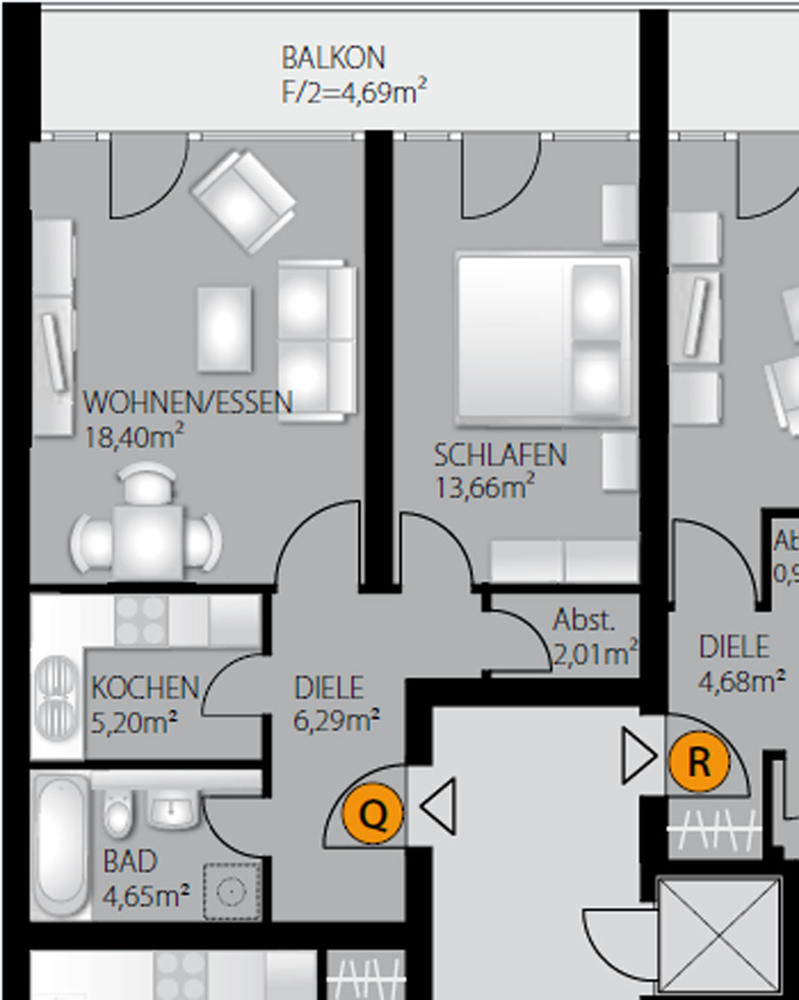 Grundriss Etagenwohnung Augsburg / Zentrum