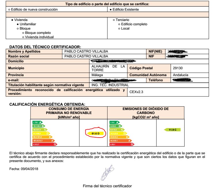 Certificado Energetico Einfamilienhaus Alhaur�n el Grande